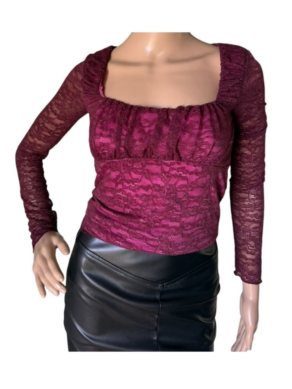 Forever 21 Womens S Burgundy Lace Crop Top Hot Pink Y2K Coquette